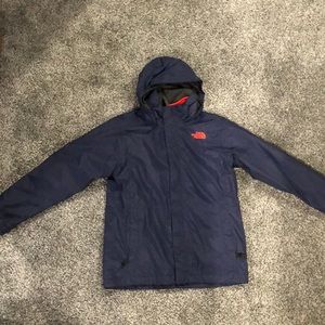 North face double jacket. A navy blue jacket with orange jacket inside.